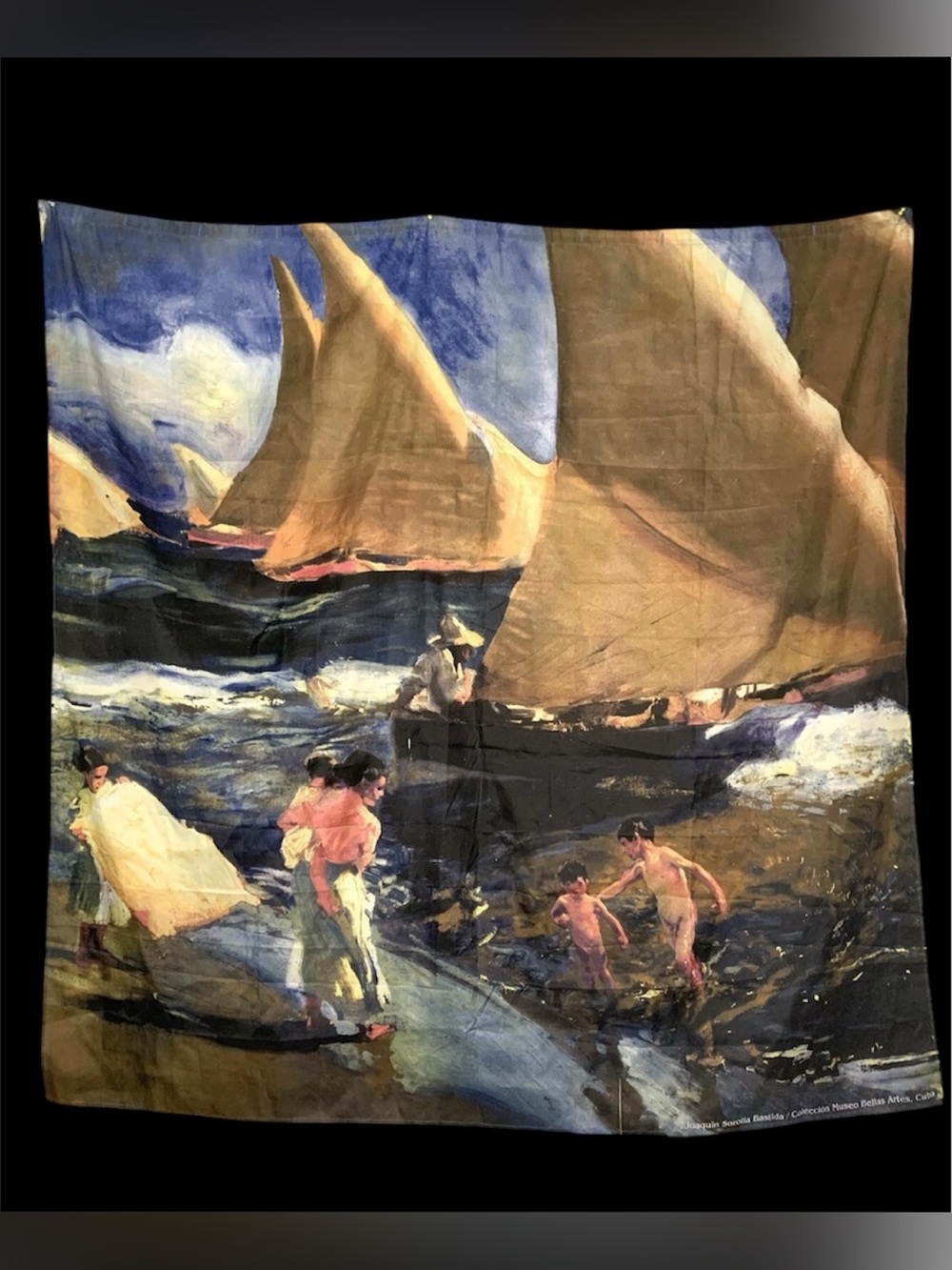 Impressionist Coastal Art Shower Curtain Sail Boats Ocean Beach Scene 71x71